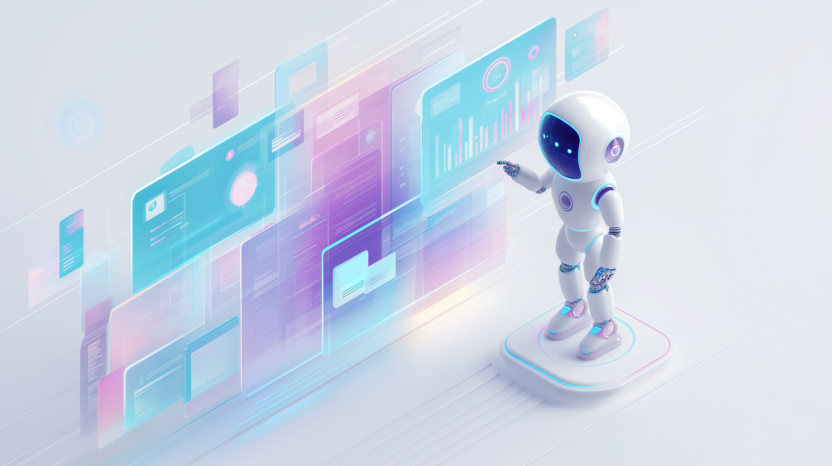 Futuristic AI assistant interface with professional bright design
